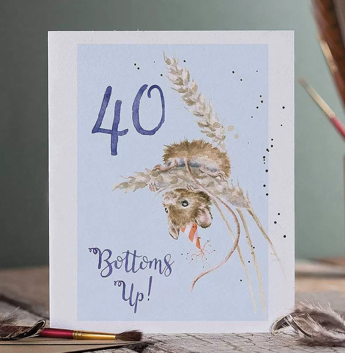 Party Animal Celebration>Wrendale Designs 40 Bottoms Up' Mouse Birthday Card