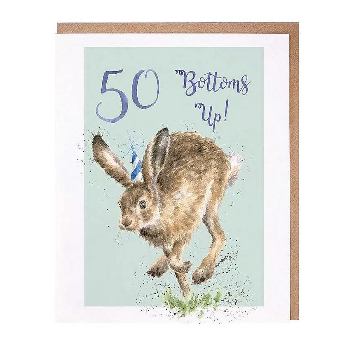 Party Animal Celebration>Wrendale Designs 50 Bottoms Up' Hare Birthday Card