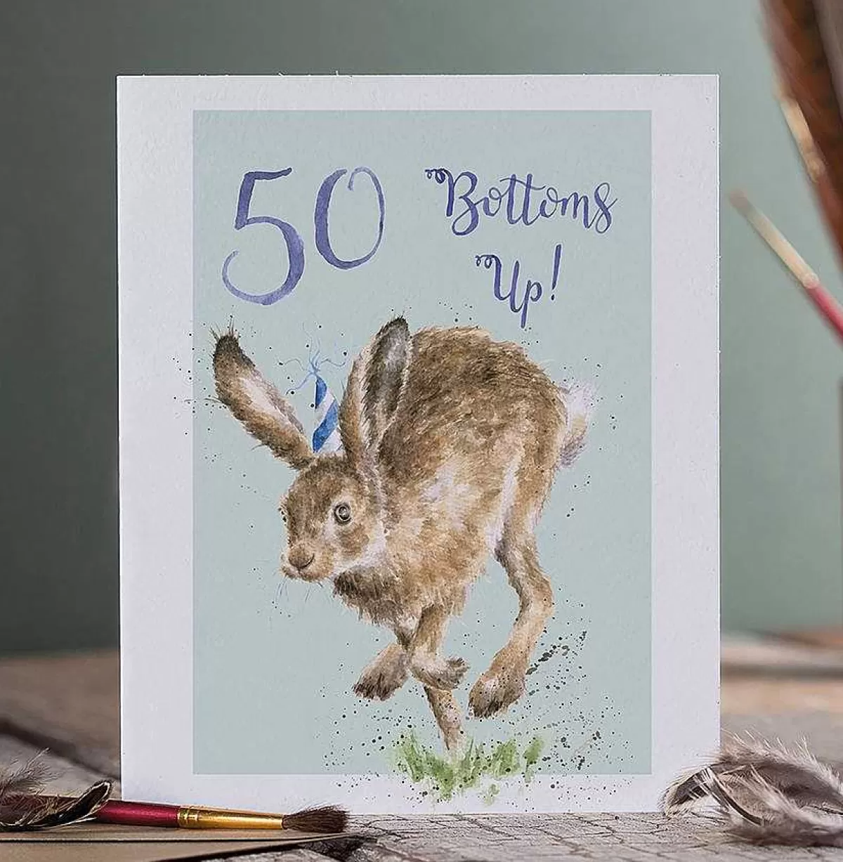 Party Animal Celebration>Wrendale Designs 50 Bottoms Up' Hare Birthday Card