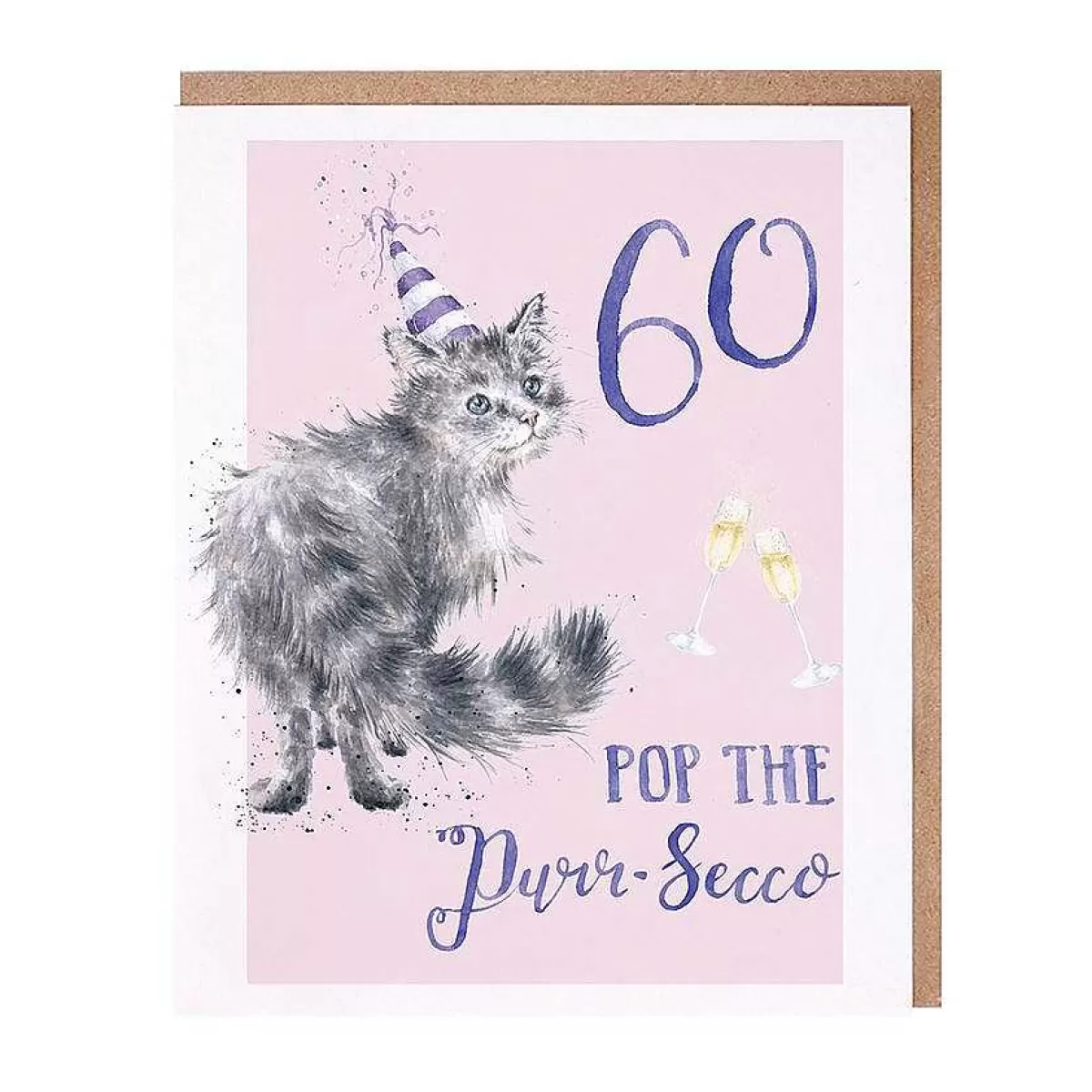 Party Animal Celebration>Wrendale Designs 60 Pop The Purr-Secco' Cat Birthday Card