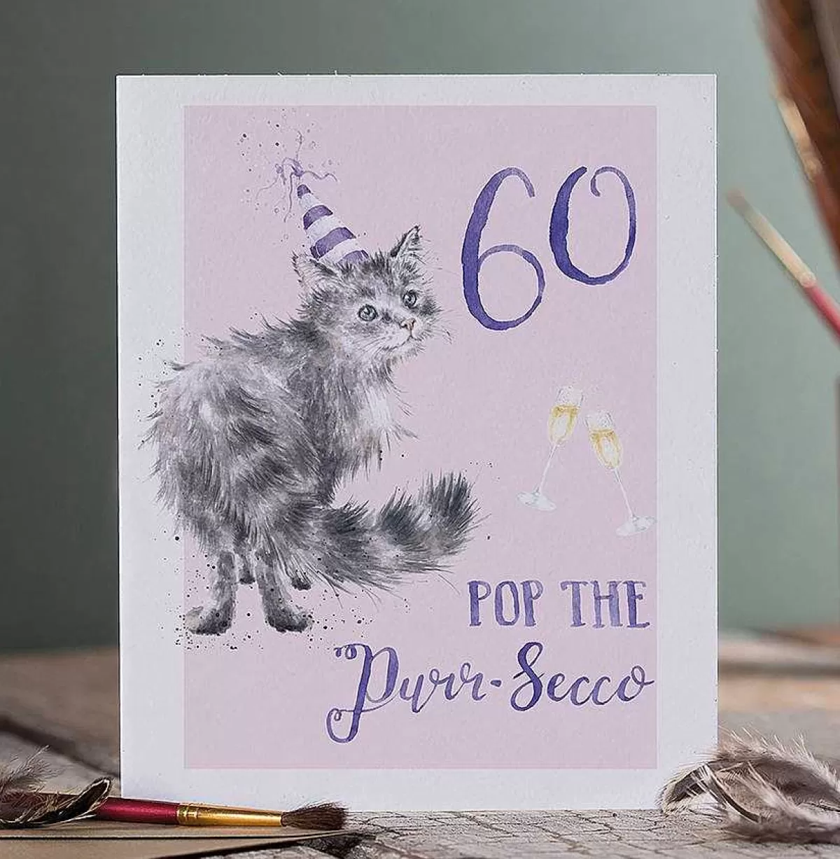 Party Animal Celebration>Wrendale Designs 60 Pop The Purr-Secco' Cat Birthday Card