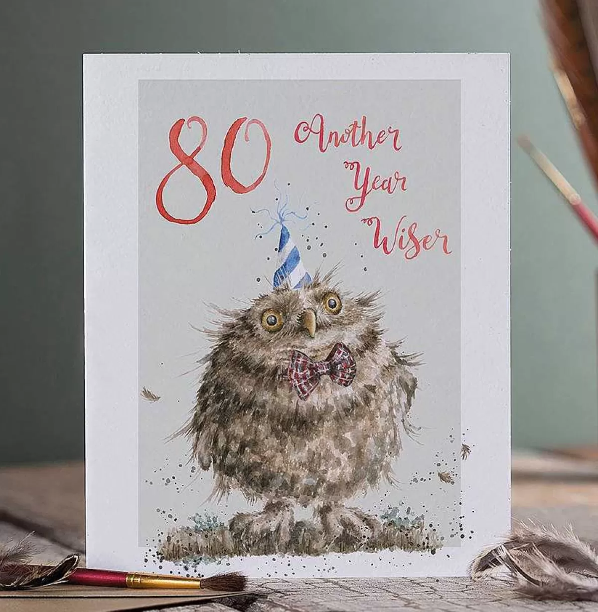 Party Animal Celebration>Wrendale Designs 80 Another Year Wiser' Owl Birthday Card