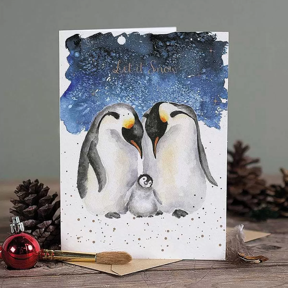 Single Christmas Cards>Wrendale Designs A Family Christmas' Penguin Christmas Card