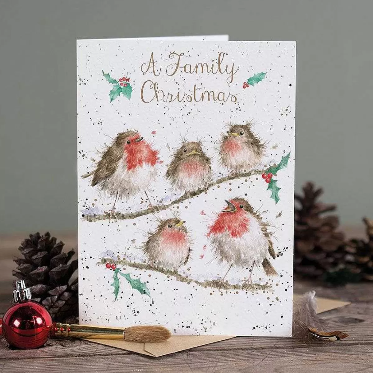 Single Christmas Cards>Wrendale Designs A Family Christmas' Robin Card