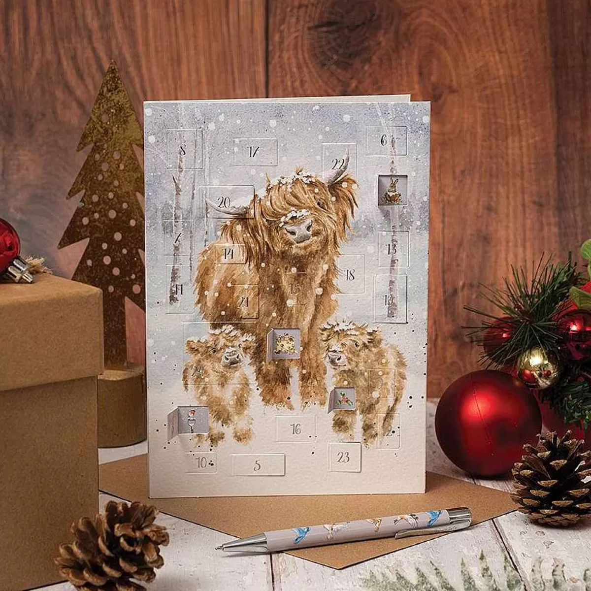 Advent Calendar Cards>Wrendale Designs A Highland Christmas' Highland Cow Advent Calendar Card