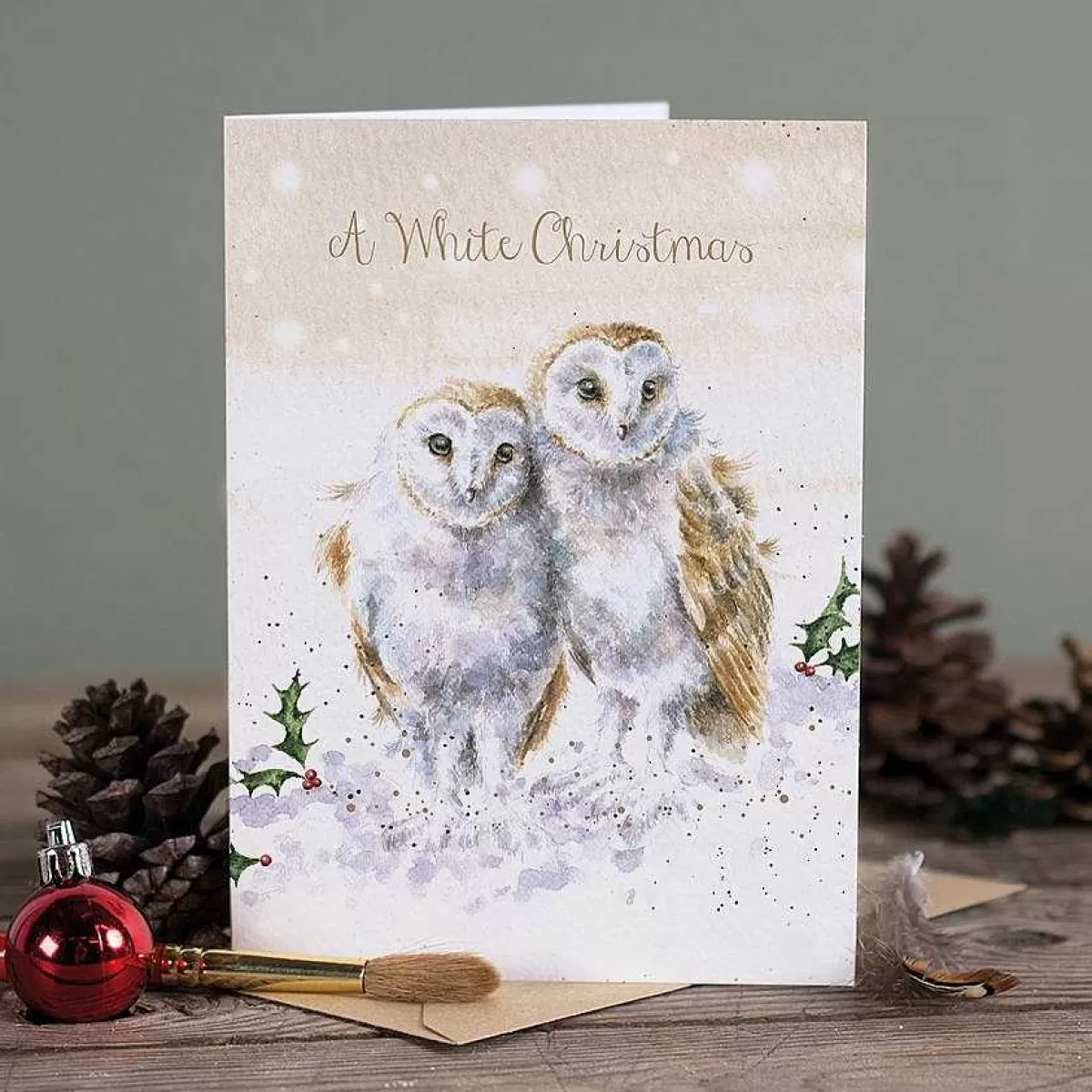 Single Christmas Cards>Wrendale Designs A White Christmas' Owl Card