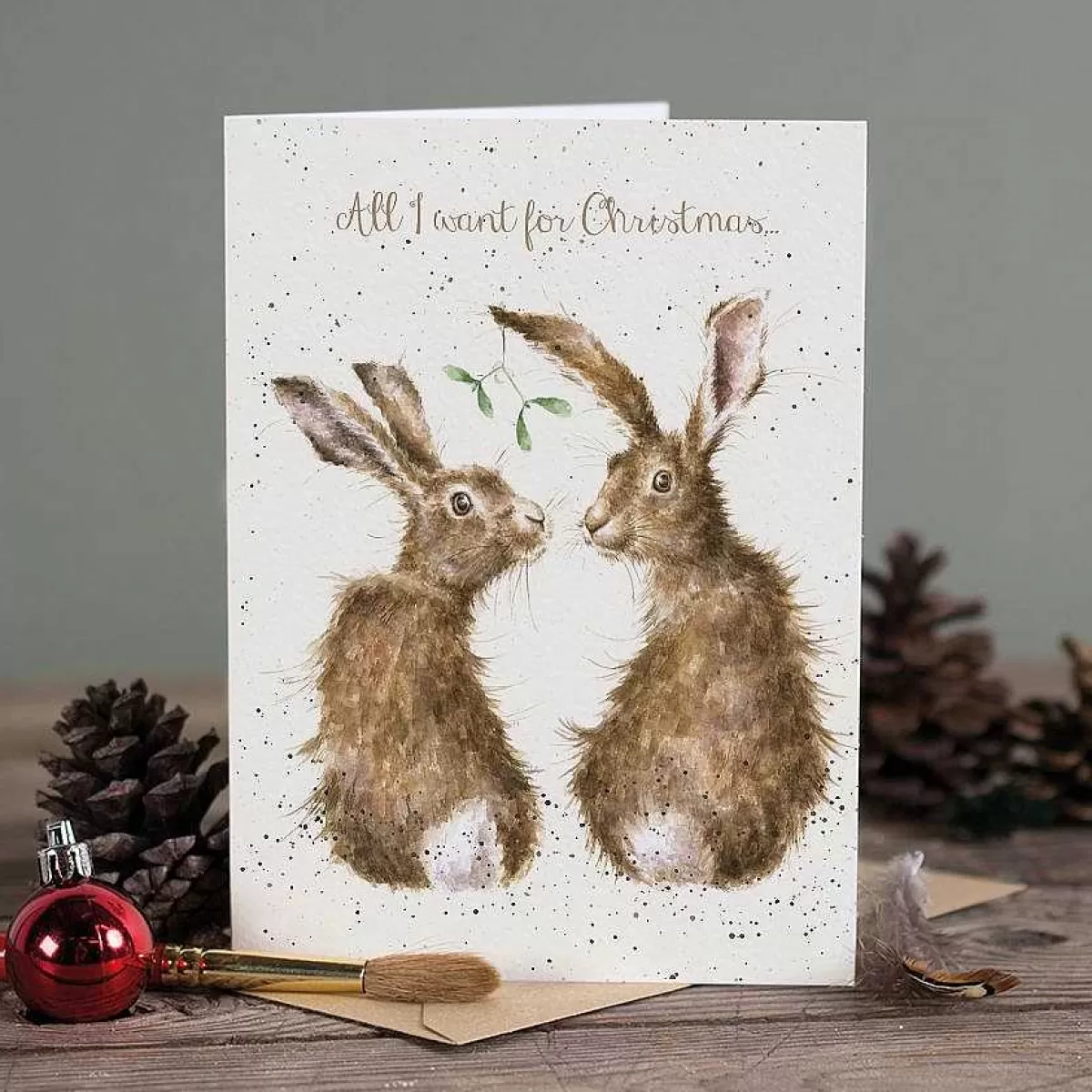 Single Christmas Cards>Wrendale Designs All I Want For Christmas' Hare Card