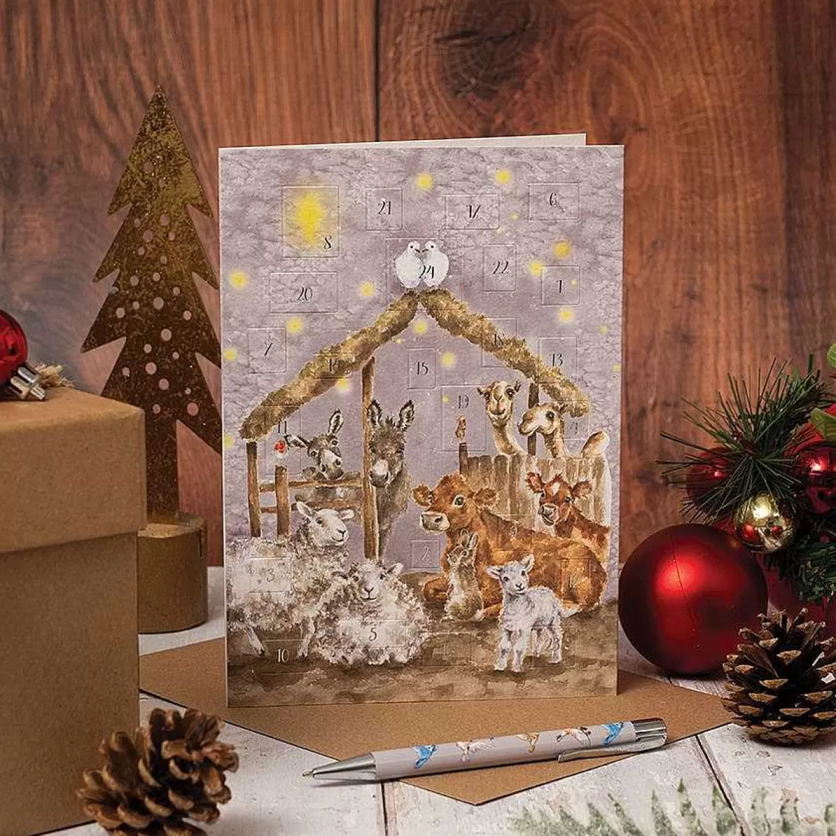 Advent Calendar Cards>Wrendale Designs Away In A Manger' Farmyard Animal Advent Calendar Card