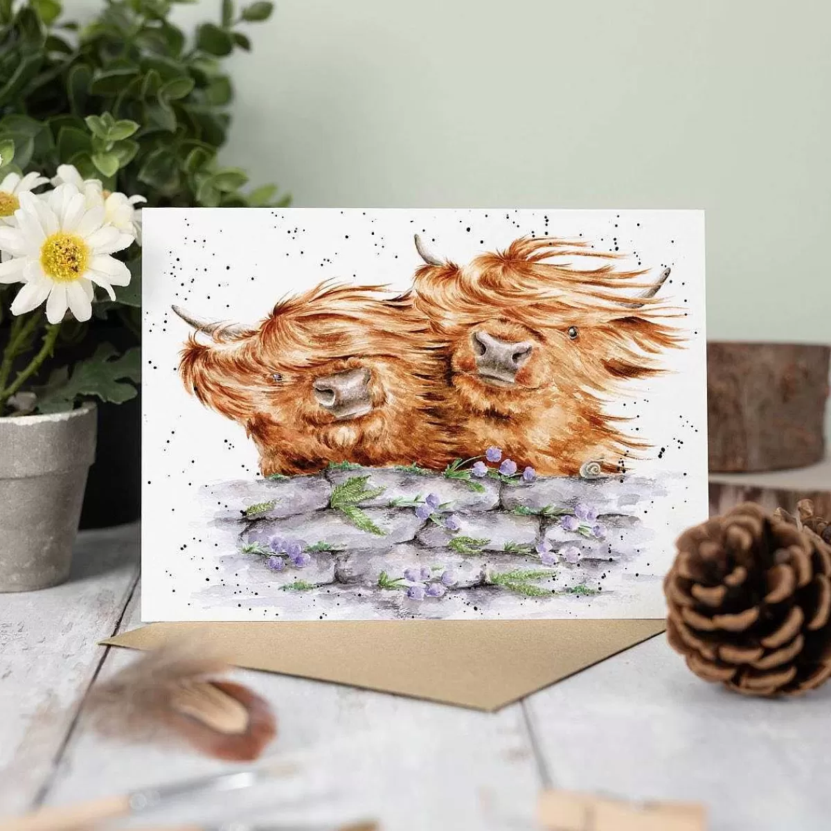 The Country Set>Wrendale Designs Blown Away' Highland Cow Card