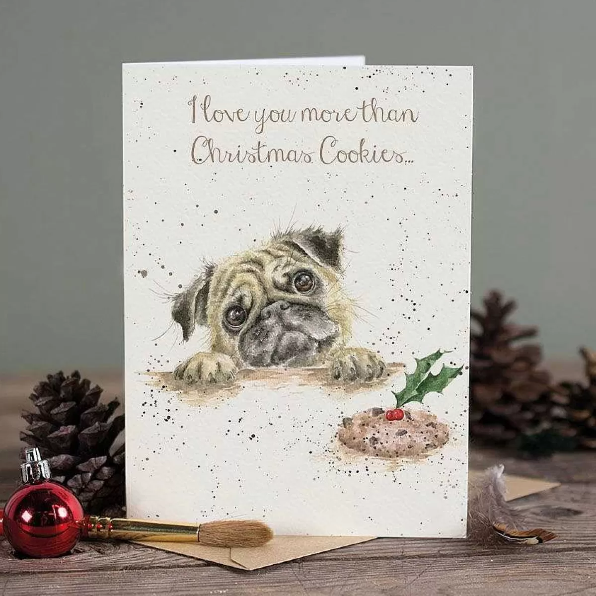 Single Relation Cards>Wrendale Designs Christmas Cookies' Pug Card