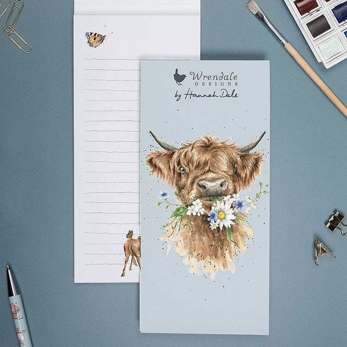 Magnetic Shopping Pads>Wrendale Designs Daisy Coo' Highland Cow Shopping Pad