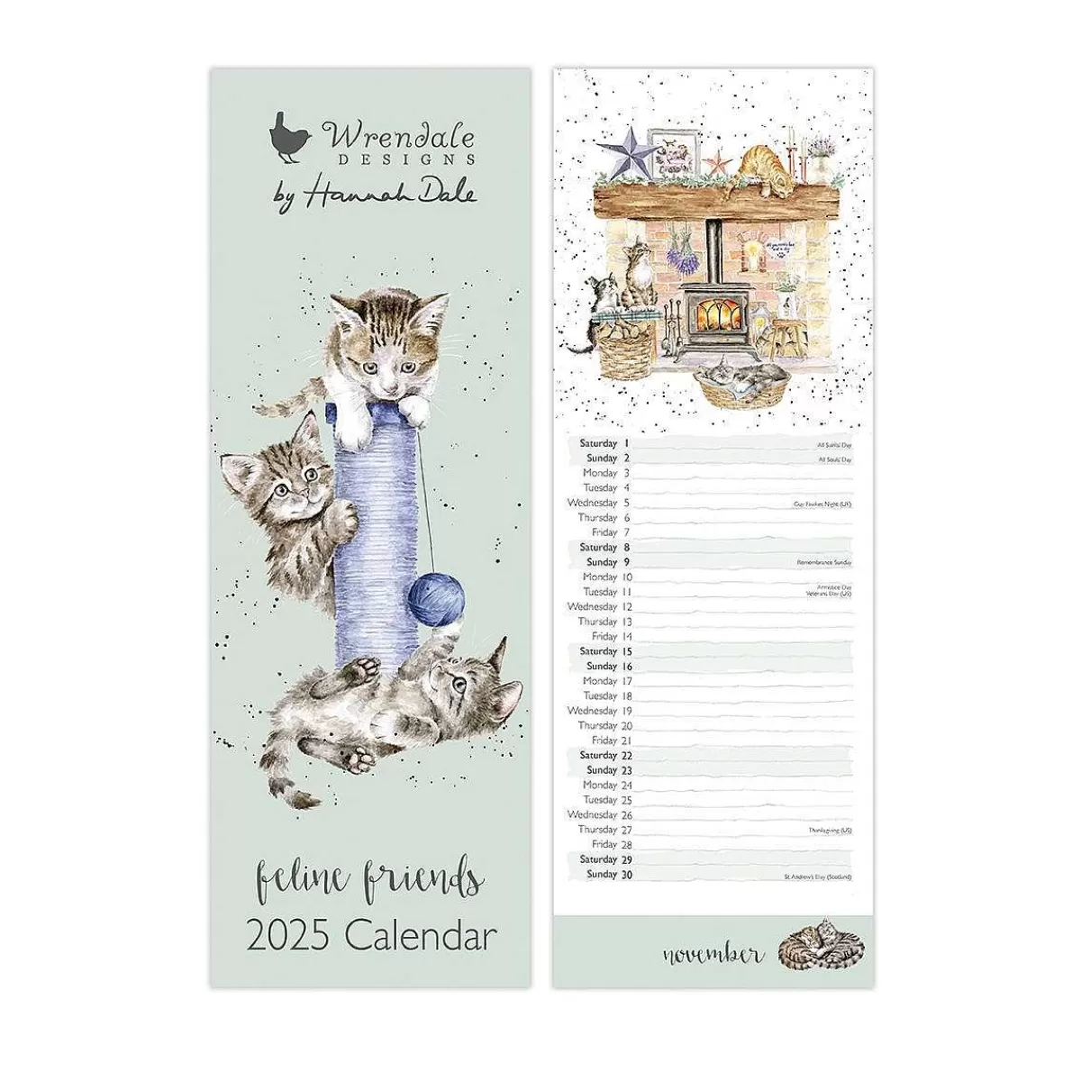 2024 Diaries & Calendars>Wrendale Designs Feline Friends' Slim Calendar 2025