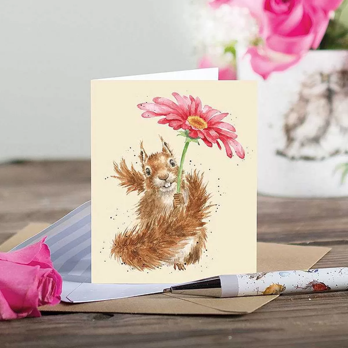 Gift Enclosure Cards>Wrendale Designs Flowers Come After Rain' Squirrel Enclosure Card