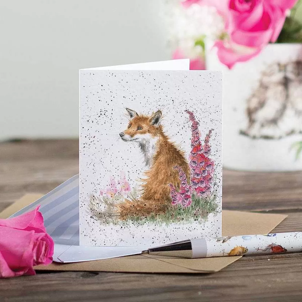 Gift Enclosure Cards>Wrendale Designs Foxgloves' Fox Enclosure Card