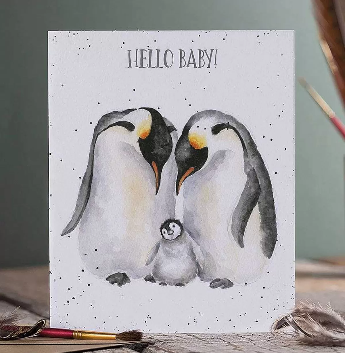 New Baby>Wrendale Designs Hello Baby' Penguin New Baby Card