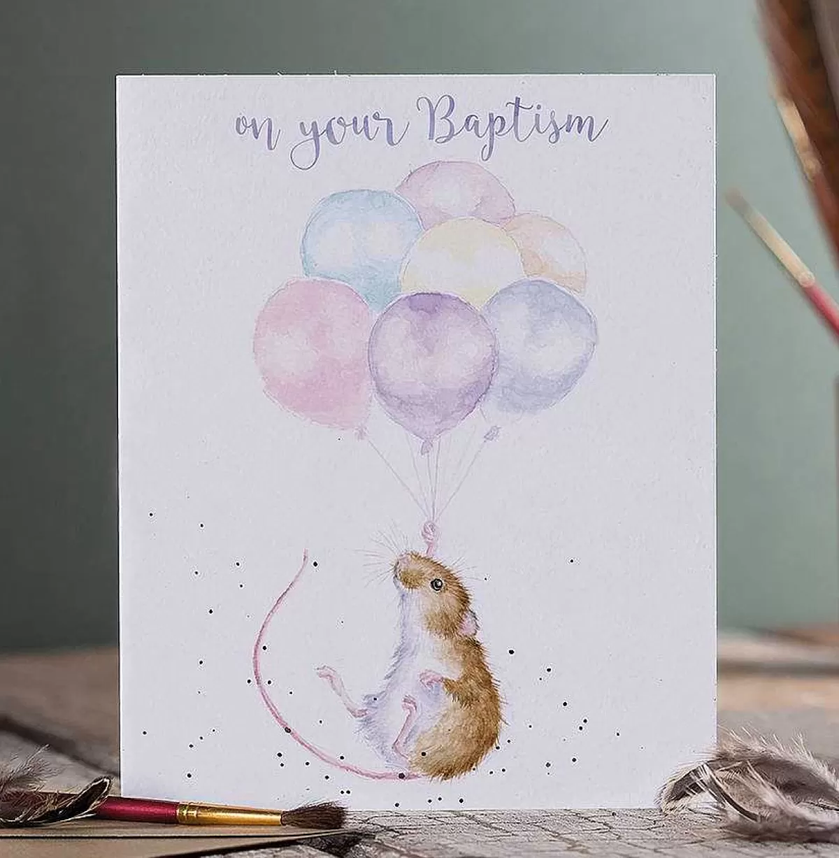 New Baby>Wrendale Designs Hold On Tight' Mouse Baptism Card