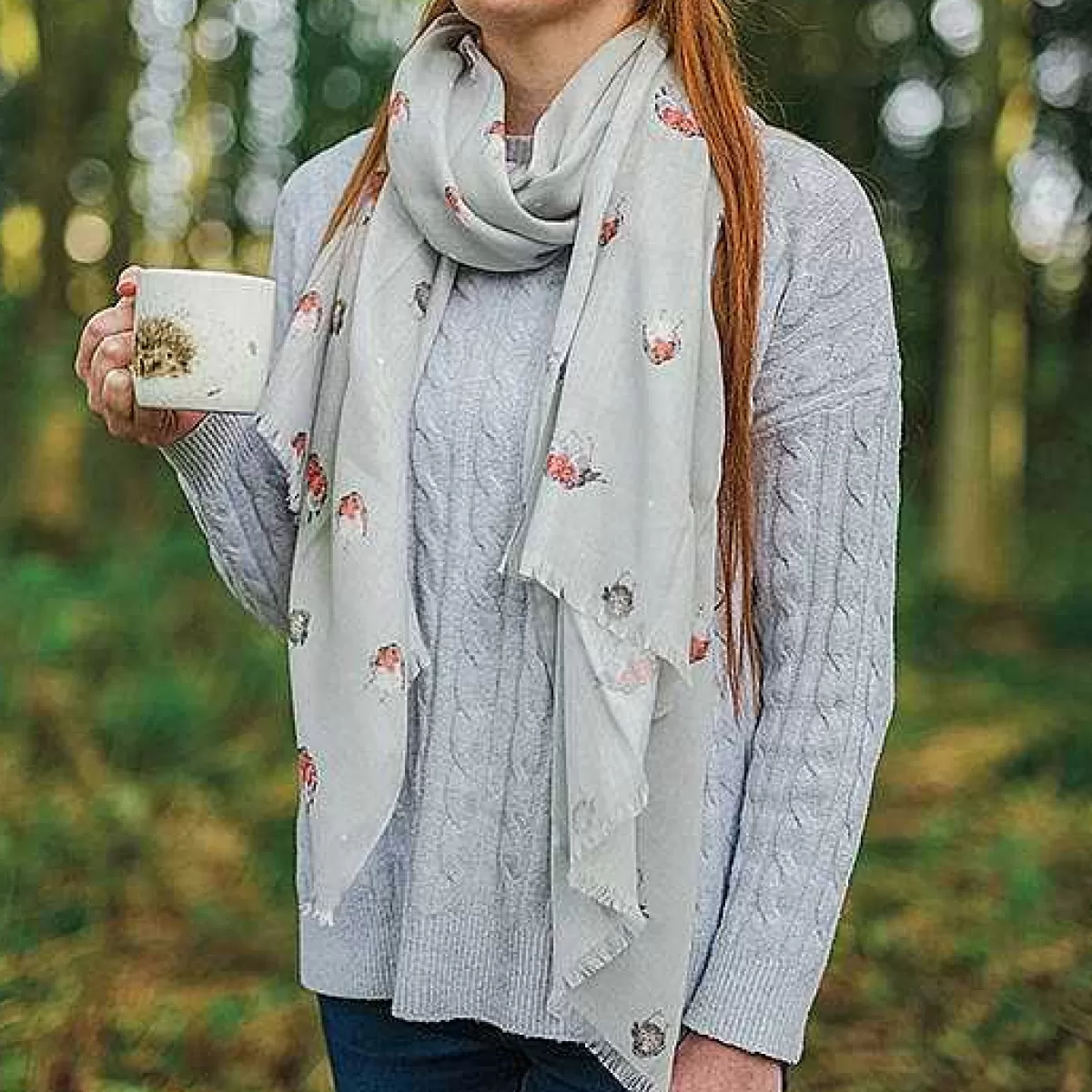 Scarves>Wrendale Designs Jolly Robin Scarf, Womens Winter Scarf