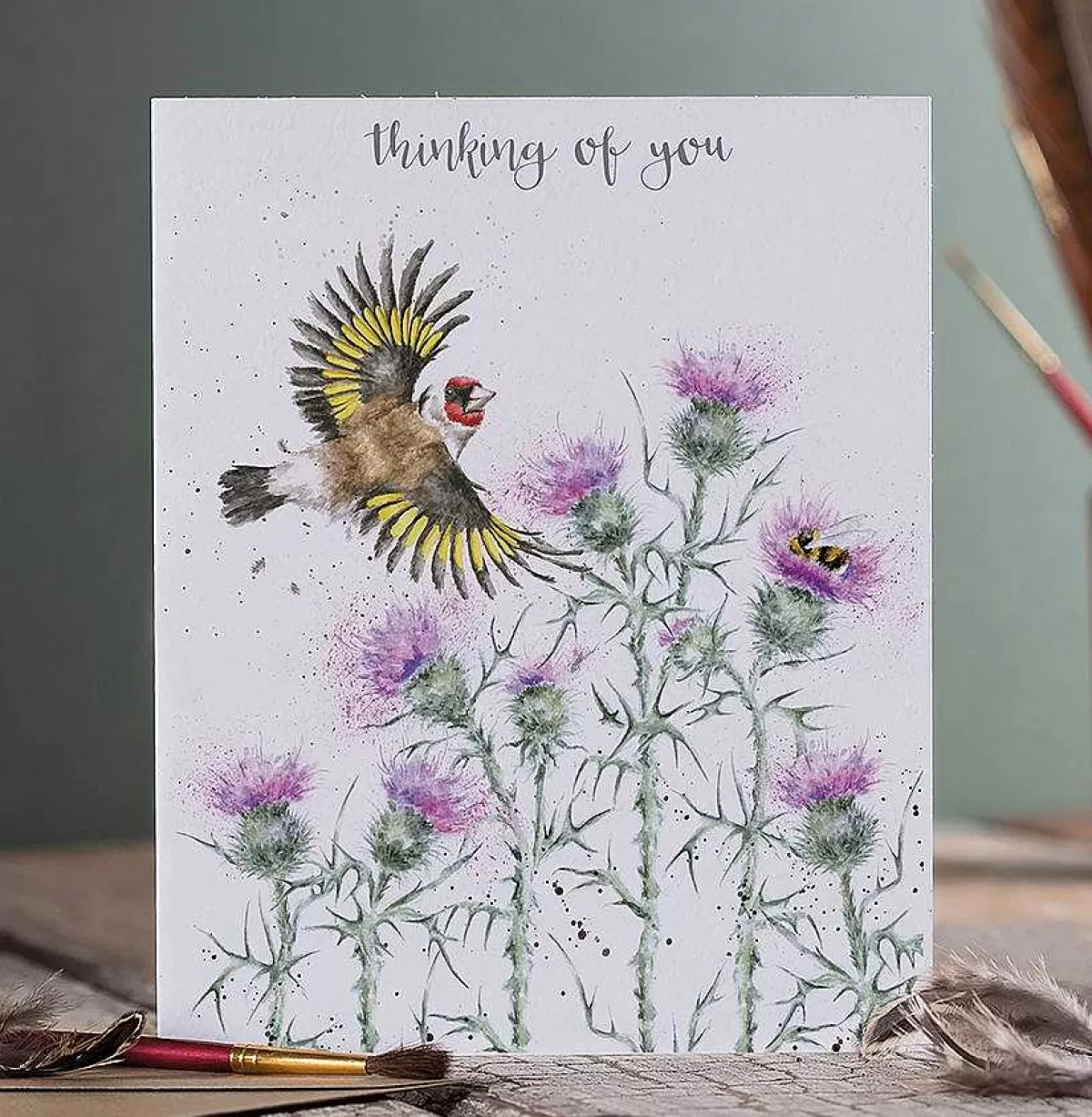 Thinking Of You>Wrendale Designs The Thistle Finch' Gold Finch Card